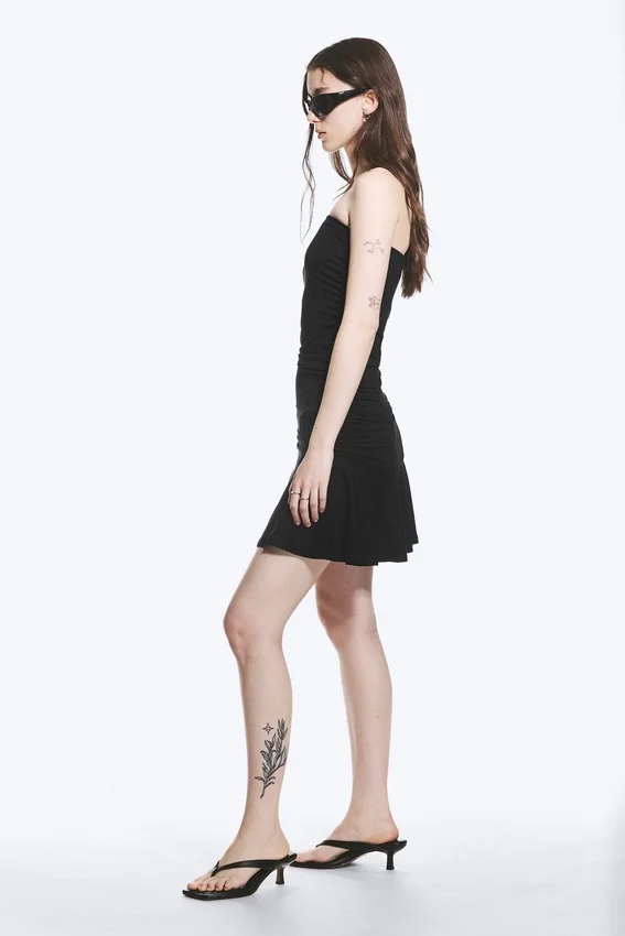 Ruched Tube Mini Dress – Black Ruched Tube Mini Dress – Black