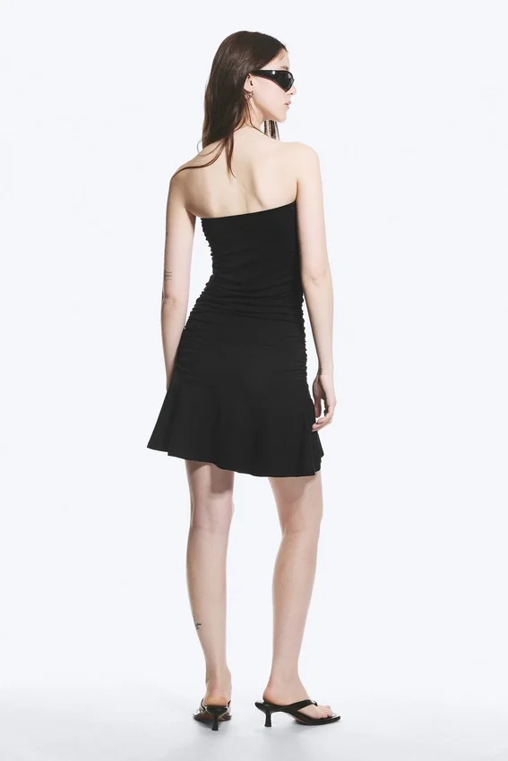 Ruched Tube Mini Dress – Black Ruched Tube Mini Dress – Black