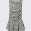 Ruched Tube Mini Dress – White & Dark Mole Stripe Ruched Tube Mini Dress – White & Dark Mole Stripe