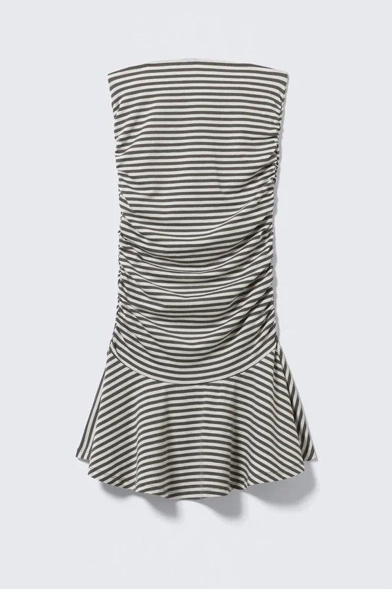 Ruched Tube Mini Dress – White & Dark Mole Stripe Ruched Tube Mini Dress – White & Dark Mole Stripe