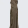 Satin Boat-Neck Maxi Dress – Dark Mole Satin Boat-Neck Maxi Dress – Dark Mole