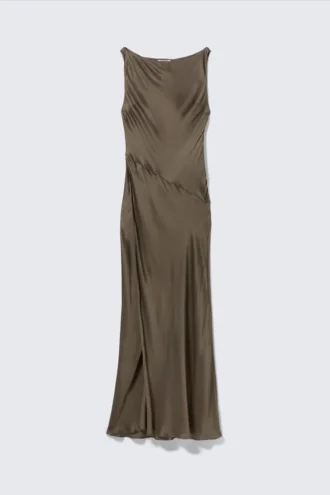 Satin Boat-Neck Maxi Dress – Dark Mole