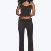Satin Cut-Out Flared Trousers – Dark Brown Satin Cut-Out Flared Trousers – Dark Brown