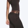 Satin Cut-Out Flared Trousers – Dark Brown Satin Cut-Out Flared Trousers – Dark Brown