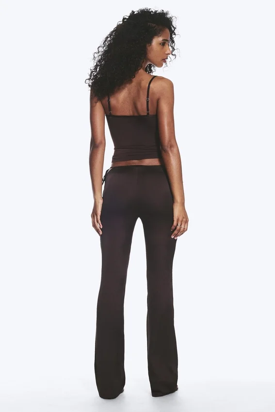 Satin Cut-Out Flared Trousers – Dark Brown Satin Cut-Out Flared Trousers – Dark Brown