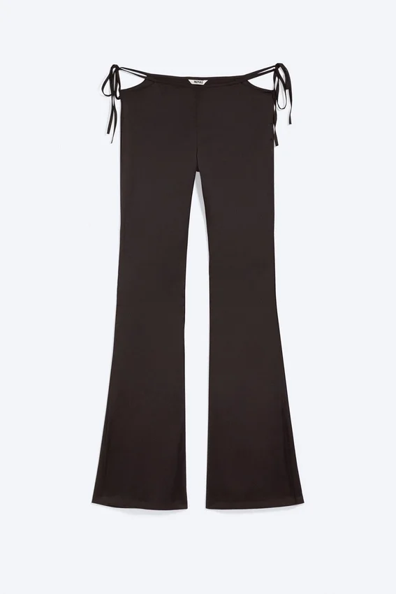 Satin Cut-Out Flared Trousers – Dark Brown Satin Cut-Out Flared Trousers – Dark Brown