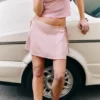 Satin Cut-Out Mini Skirt – Light Pink Satin Cut-Out Mini Skirt – Light Pink