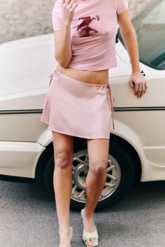 Satin Cut-Out Mini Skirt – Light Pink Satin Cut-Out Mini Skirt – Light Pink