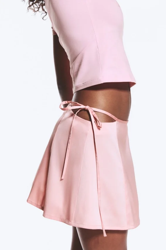 Satin Cut-Out Mini Skirt – Light Pink Satin Cut-Out Mini Skirt – Light Pink