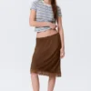 Satin Lace Midi Skirt – Dark Brown Satin Lace Midi Skirt – Dark Brown