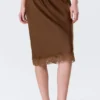 Satin Lace Midi Skirt – Dark Brown Satin Lace Midi Skirt – Dark Brown