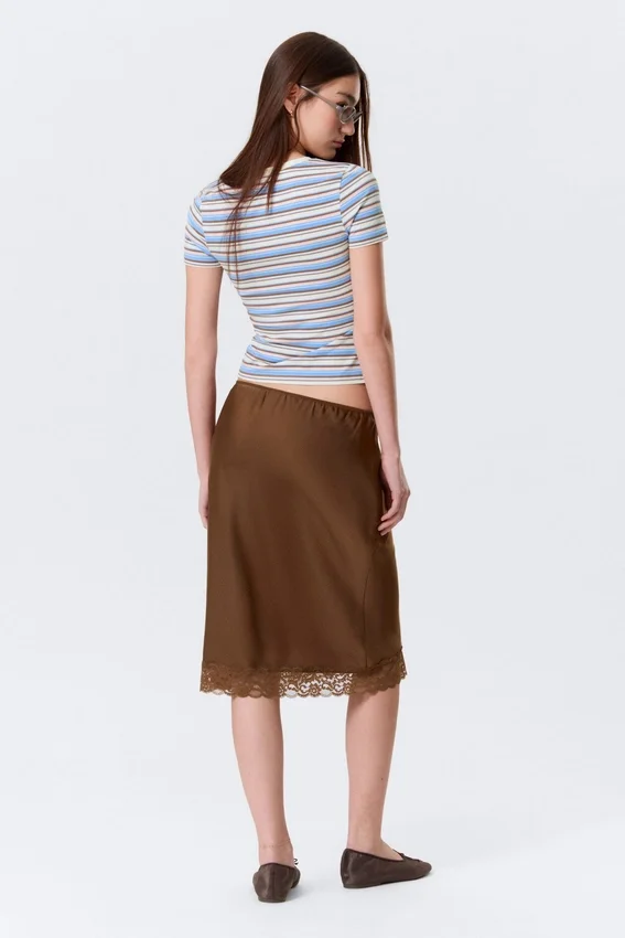 Satin Lace Midi Skirt – Dark Brown Satin Lace Midi Skirt – Dark Brown