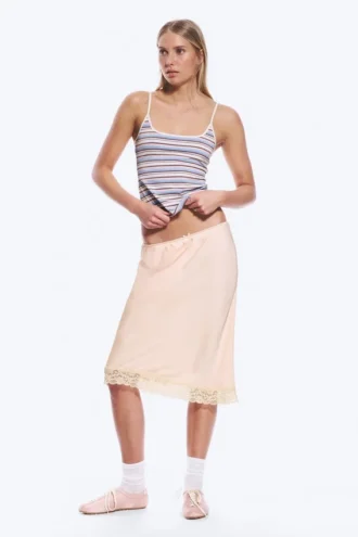 Satin Lace Midi Skirt – Dusty Pink