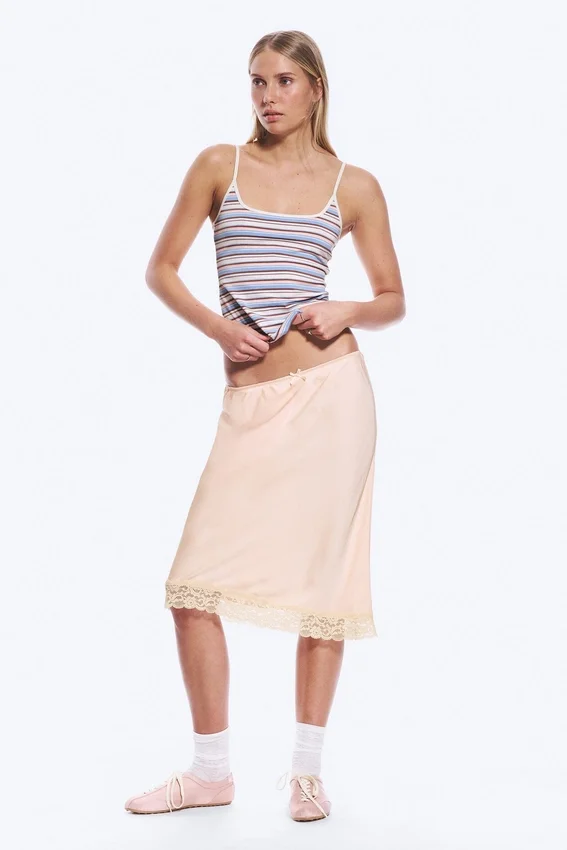 Satin Lace Midi Skirt – Dusty Pink Satin Lace Midi Skirt – Dusty Pink
