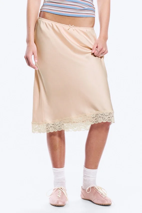 Satin Lace Midi Skirt – Dusty Pink Satin Lace Midi Skirt – Dusty Pink