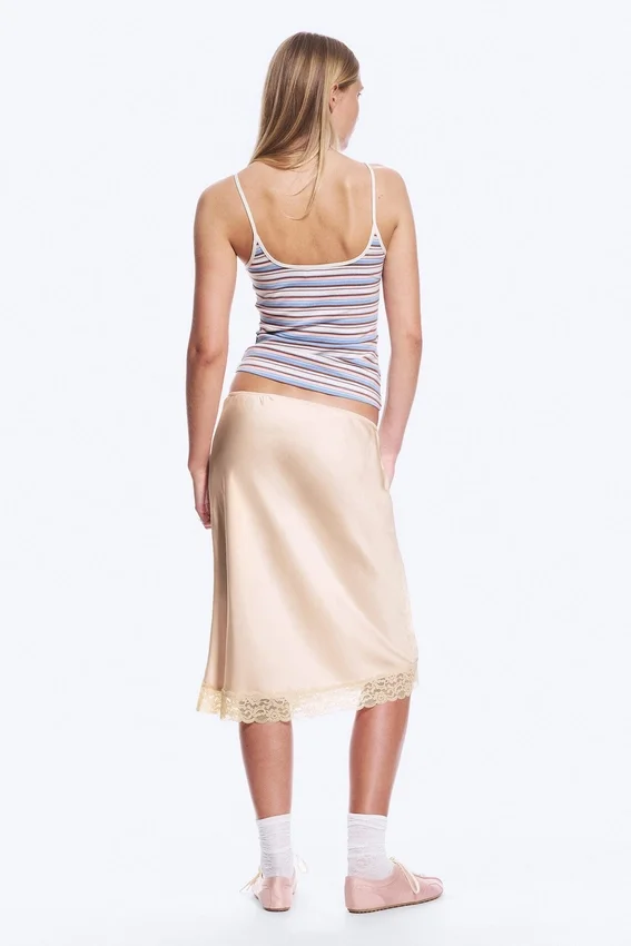 Satin Lace Midi Skirt – Dusty Pink Satin Lace Midi Skirt – Dusty Pink