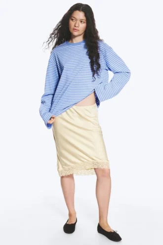 Satin Lace Midi Skirt – Light Dusty Beige