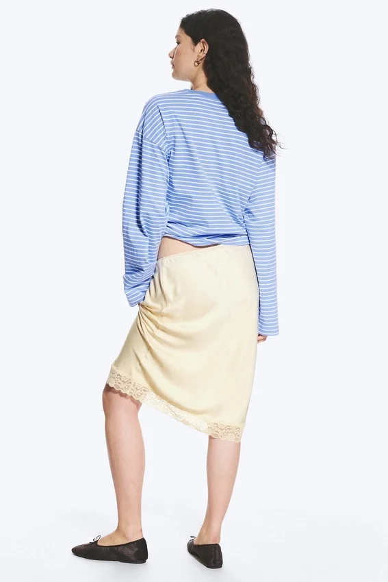 Satin Lace Midi Skirt – Light Dusty Beige Satin Lace Midi Skirt – Light Dusty Beige