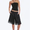 Satin Lace Shorts – Black Satin Lace Shorts – Black