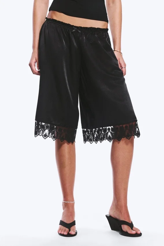 Satin Lace Shorts – Black Satin Lace Shorts – Black