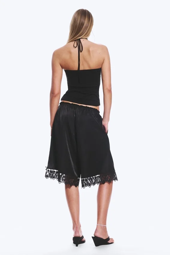 Satin Lace Shorts – Black Satin Lace Shorts – Black