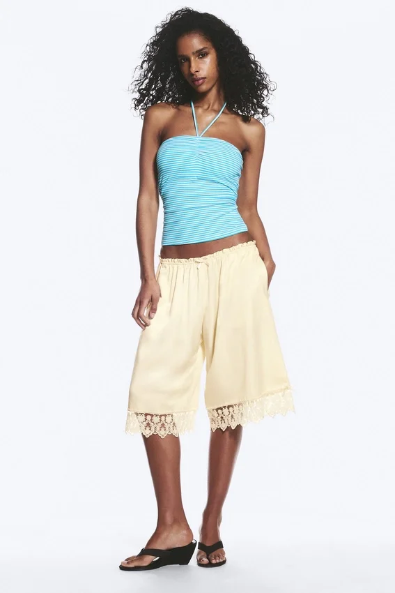 Satin Lace Shorts – Dusty White Satin Lace Shorts – Dusty White