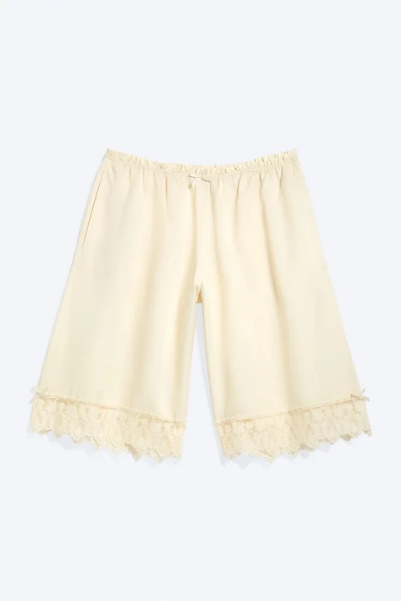 Satin Lace Shorts – Dusty White Satin Lace Shorts – Dusty White