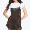 Satin Lace Top – Dark Brown Satin Lace Top – Dark Brown