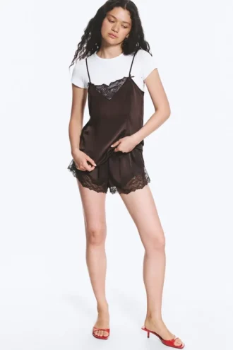 Satin Lace Top – Dark Brown