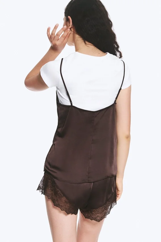 Satin Lace Top – Dark Brown Satin Lace Top – Dark Brown