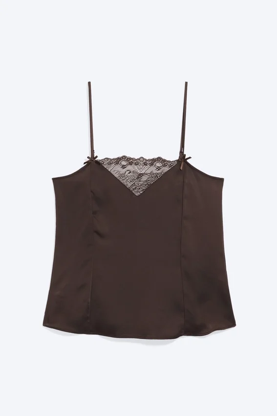 Satin Lace Top – Dark Brown Satin Lace Top – Dark Brown