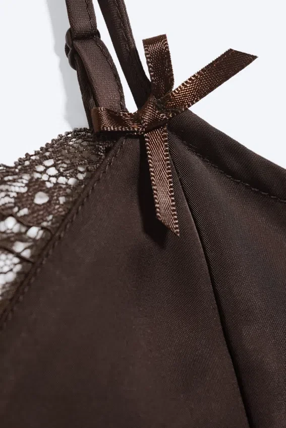 Satin Lace Top – Dark Brown Satin Lace Top – Dark Brown