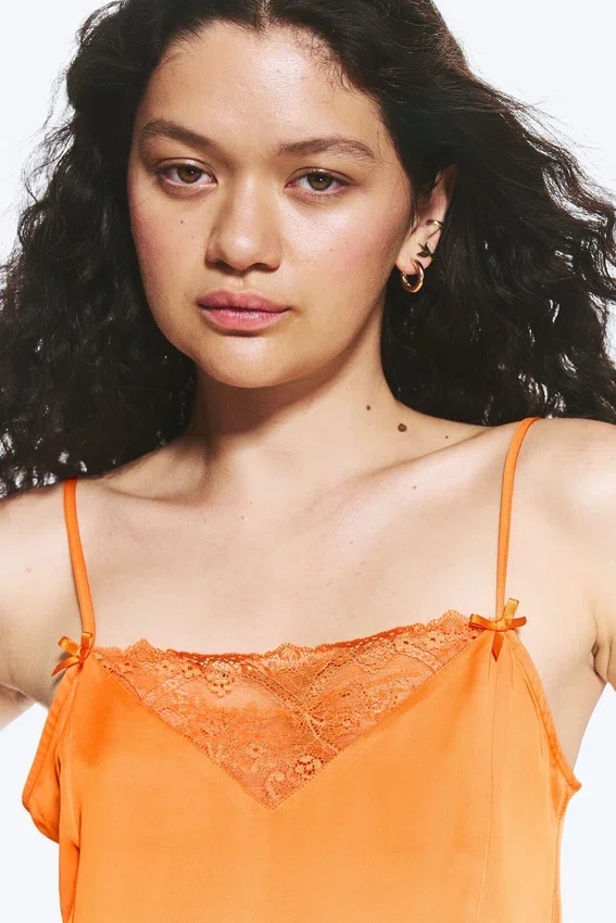 Satin Lace Top – Orange Satin Lace Top – Orange