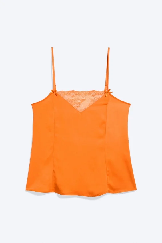 Satin Lace Top – Orange Satin Lace Top – Orange