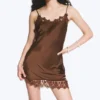 Satin Lace-Trim Slip-Dress – Dark Brown Satin Lace-Trim Slip-Dress – Dark Brown