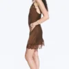 Satin Lace-Trim Slip-Dress – Dark Brown Satin Lace-Trim Slip-Dress – Dark Brown