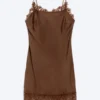 Satin Lace-Trim Slip-Dress – Dark Brown Satin Lace-Trim Slip-Dress – Dark Brown