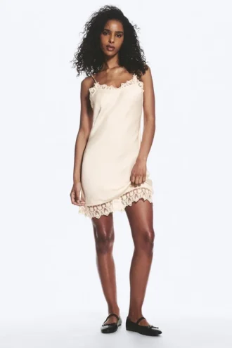Satin Lace-Trim Slip-Dress – Light Dusty Beige