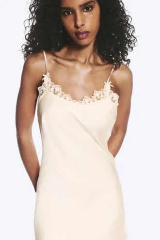 Satin Lace-Trim Slip-Dress – Light Dusty Beige