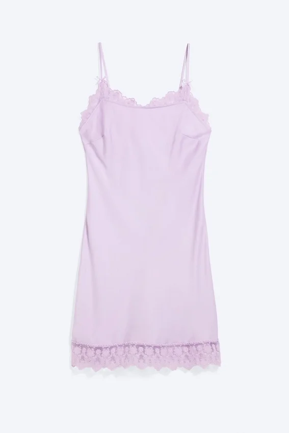 Satin Lace-Trim Slip-Dress – Light Lilac Satin Lace-Trim Slip-Dress – Light Lilac