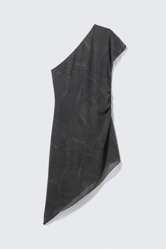 Satin One-Shoulder Mini Dress – Dark Grey Satin One-Shoulder Mini Dress – Dark Grey