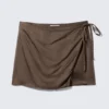 Satin Wrap Mini Skirt – Dark Brown Satin Wrap Mini Skirt – Dark Brown