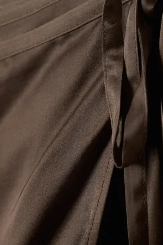 Satin Wrap Mini Skirt – Dark Brown