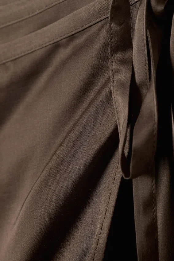 Satin Wrap Mini Skirt – Dark Brown Satin Wrap Mini Skirt – Dark Brown