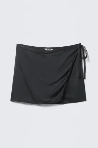 Satin Wrap Mini Skirt – Dark Grey