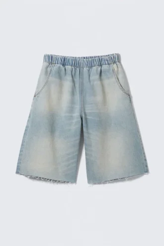 Saturn Loose Fit Pull-On Denim Shorts – Port Blue – Light Blue