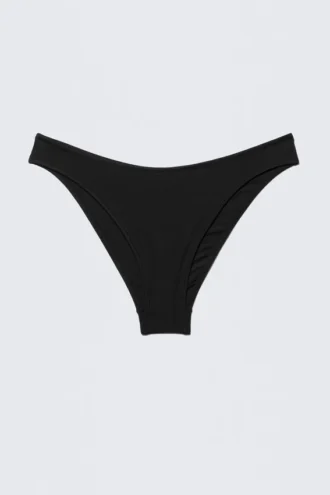 Scooped High-Cut Bikini Bottoms – Black