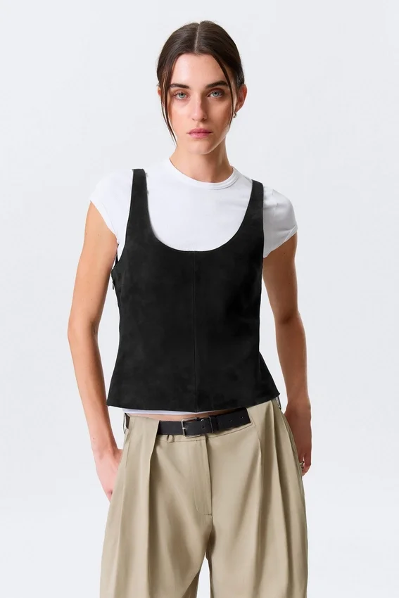 Scooped Leather Tank Top – Black Scooped Leather Tank Top – Black