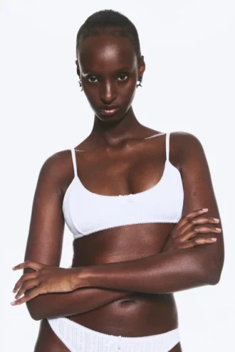 Scooped Pointelle Bralette – White