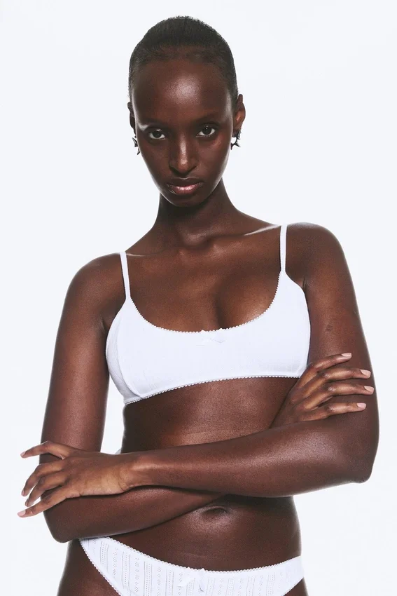 Scooped Pointelle Bralette – White Scooped Pointelle Bralette – White